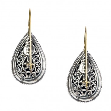 Gerochristo 1127N ~ 18K Gold & Sterling Silver Medieval Byzantine Drop Earrings