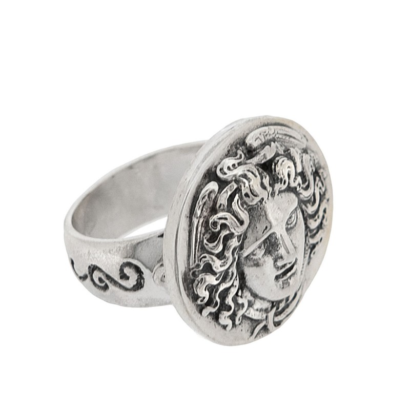 Sterling Silver Medusa Head Signet Ring 