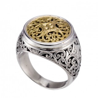 Gerochristo 20107N ~ Solid Gold & Silver Cocktail Filigree Round Ring