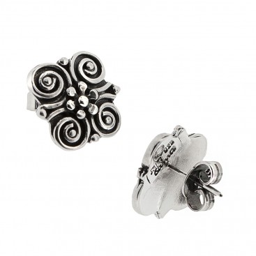 Sterling Silver Flower and Spirals Stud Earrings ~ Savati 325