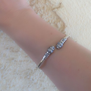 Lion's Head ~ Sterling Silver Cuff Bracelet - Greek Jewelry