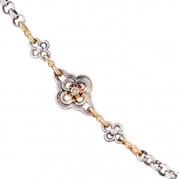 Gerochristo 4105N ~ Solid Gold, Silver, Rubies & Diamonds Flower Station Chain Necklace