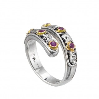 Gerochristo 20122N ~ 18K Solid Gold & Silver Bypass Wrap Ring with Rubies