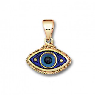 Evil Eye Amulet ~ 14K Solid Gold & Hot Enamel Charm Pendant - B/Medium