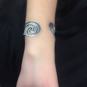Sterling Silver Large Cuff Bracelet with Spiral Motifs ~ Savati 335