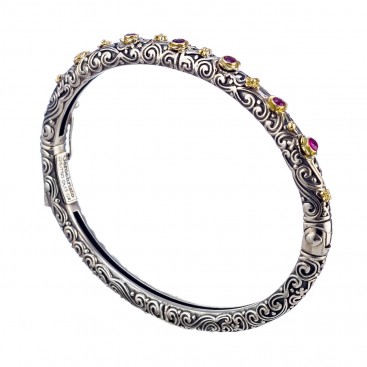 Gerochristo 6451N ~ 18K Solid Gold & Silver Ornate Floral Bangle Bracelet