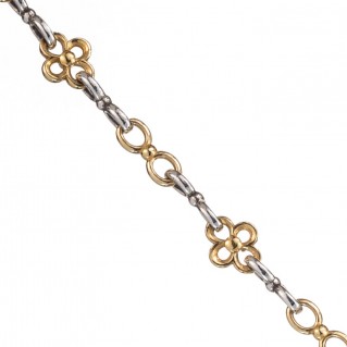 Gerochristo P4107N ~ Stering Silver Floral Chain Necklace with Gold Accents