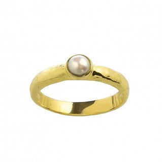 18K Solid Gold Stackable Single Stone Pearl Ring ~ Savati 346