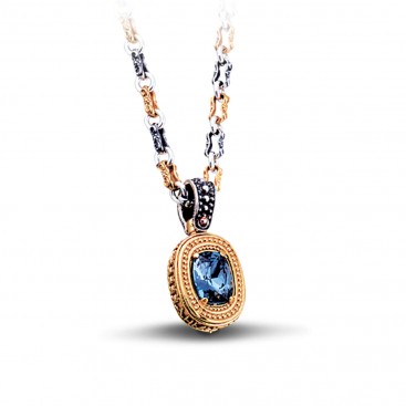 Silver and Swarovski Crystal Reversible Pendant with Three Tone Chain ~ Dimitrios Exclusive M069