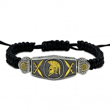 Spartan Warrior Silver and Braided Cord Bracelet ~ Dimitrios Exclusive B099-3