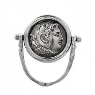 Alexander the Great and Zeus - Sterling Silver Swivel Flip Coin Ring ~ Savati 354
