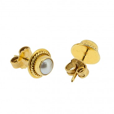 18K Solid Gold Small Stud Earrings with Pearls ~ Savati 363