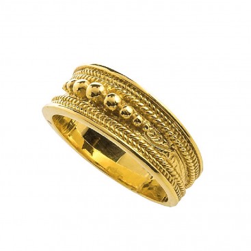 18K Solid Gold Wide Band Ring with Granulation ~ Savati 361