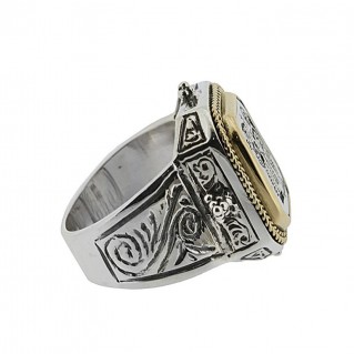 22K Gold and Silver St Constantine and Helen Signet Ring ~ Savati 374