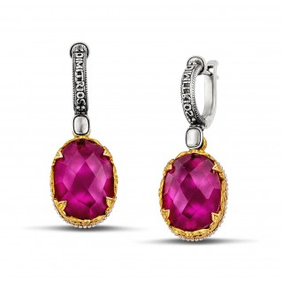 Silver Oval Drop Earrings with Oval Gemstone ~ Dimitrios Exclusive S193-1