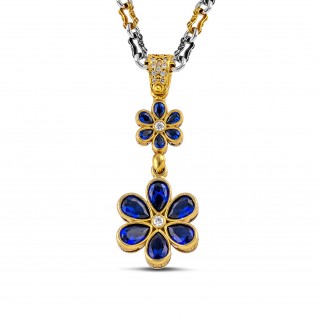 Sterling Silver Flower Pendant Necklace with Zircon ~ Dimitrios Exclusive M205-3