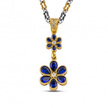 Sterling Silver Flower Pendant Necklace with Zircon ~ Dimitrios Exclusive M205-3