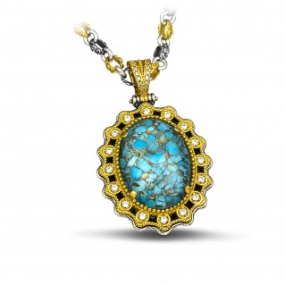 Silver Large Pendant with Oval Semiprecious Stone ~ Dimitrios Exclusive M115