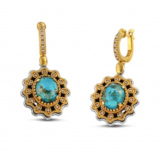 Silver Drop Earrings with Oval Gemstone and Zircon ~ Dimitrios Exclusive S115