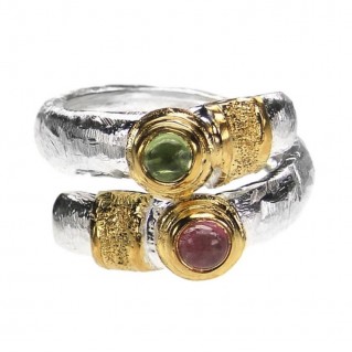Sterling Silver & Gold Plated Silver Wrap Ring with Gemstones