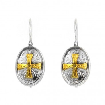 Byzantine-Medieval Cross Earrings ~ Sterling Silver & Gold Plated Silver