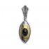 Byzantine-Medieval Eye Shape Pendant ~ Sterling Silver, Gold Plated Silver & Zircon