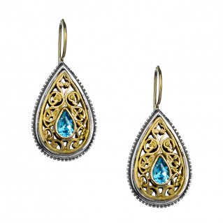 Gerochristo 1105N ~ Solid Gold, Silver & Stones - Medieval Byzantine Drop Earrings