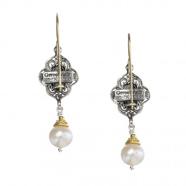 Gerochristo 1152N ~ Solid Gold, Silver & Stones Medieval Dangle Earrings