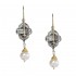 Gerochristo 1152N ~ Solid Gold, Silver & Stones Medieval Dangle Earrings