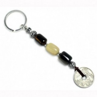 Keyring-Key Chain ~ Natural Bull, Goat Horn & Deer Antler with Authentic Vintage Coin