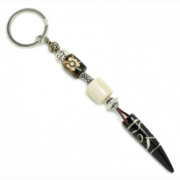 Keyring-Key Chain ~ Natural Camel Bone Beads & Tooth Shaped Carved Bone