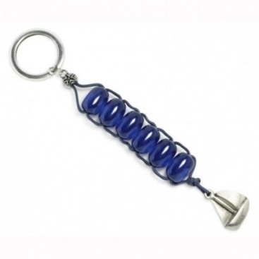 Keyring-Key Chain-Rolling Beads ~ High Quality Blue Artificial Resin & Sailing Boat