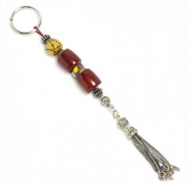 Vintage Cherry Amber Faturan, Misketa & Sterling Silver ~ Keyring-Key Chain