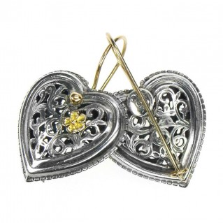 Gerochristo 1250 ~ Solid Gold & Sterling Silver Heart Earrings