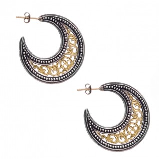 Gerochristo 1252 ~ Solid Gold & Silver Medieval-Byzantine Crescent Earrings - M