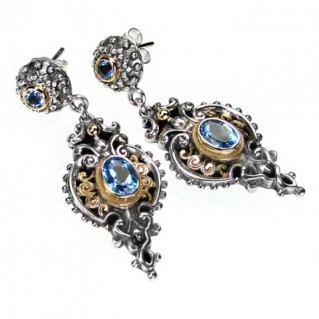 Gerochristo 1338 ~ Gold, Silver & Blue Topaz Medieval-Byzantine Earrings