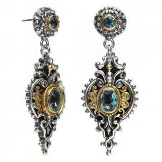 Gerochristo 1338 ~ Gold, Silver & Blue Topaz Medieval-Byzantine Earrings