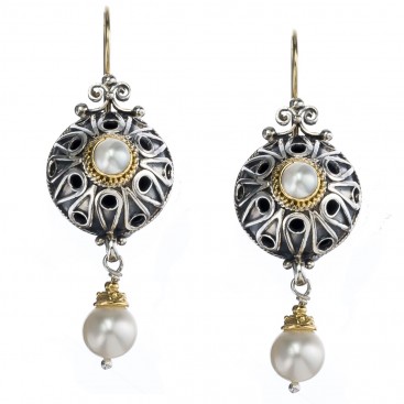Gerochristo 1357 ~ Solid Gold, Silver & Pearls - Medieval Byzantine Earrings