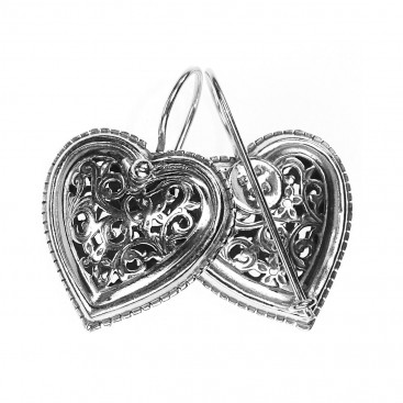 Gerochristo 1411 ~ Sterling Silver Filigree Heart Earrings