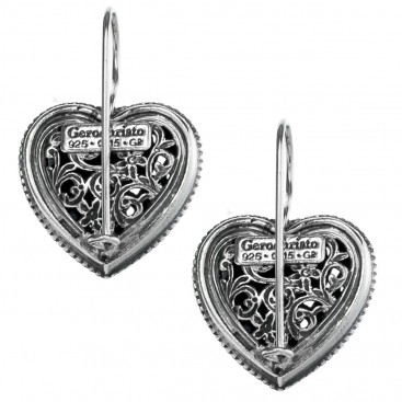 Gerochristo 1485 ~ Sterling Silver Filigree Heart Earrings with Garnet