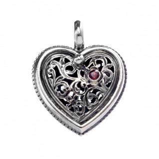 Gerochristo 1485 ~ Sterling Silver with Garnet Filigree Heart Pendant