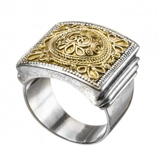 Gerochristo 2197 ~ Solid Gold & Sterling Silver Medieval Byzantine Ring