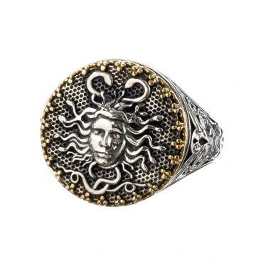 Gerochristo 2206N ~ Solid Gold & Sterling Silver Medusa Signet Ring