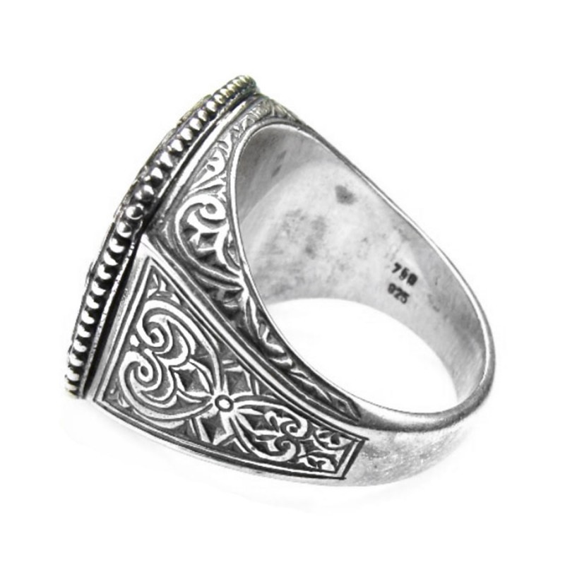 Byzantine Medieval Cross Mens Ring with Pattern Sterling Silver 925 11