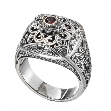 Gerochristo 2581N ~ Sterling Silver Medieval-Byzantine Single Stone Chevalier Ring