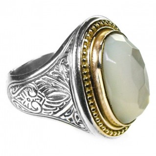 Gerochristo 2600 ~ Solid Gold & Silver Large Single-Stone Oval Medieval Ring