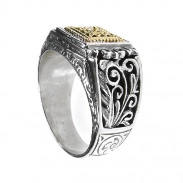 Gerochristo 2686 ~ Solid Gold & Silver Medieval-Byzantine Filigree Band Ring