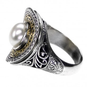 Gerochristo 2718 ~ Solid Gold & Sterling Silver Medieval-Byzantine Ring