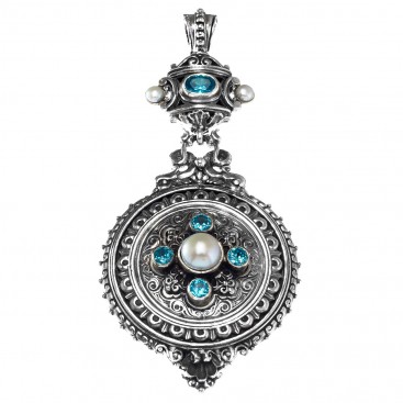 Gerochristo 3026N ~ Sterling Silver and Stones Medieval-Byzantine Large Pendant