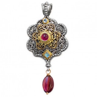 Gerochristo 3172 ~ Solid Gold, Sterling Silver & Stones Medieval Byzantine Large Pendant